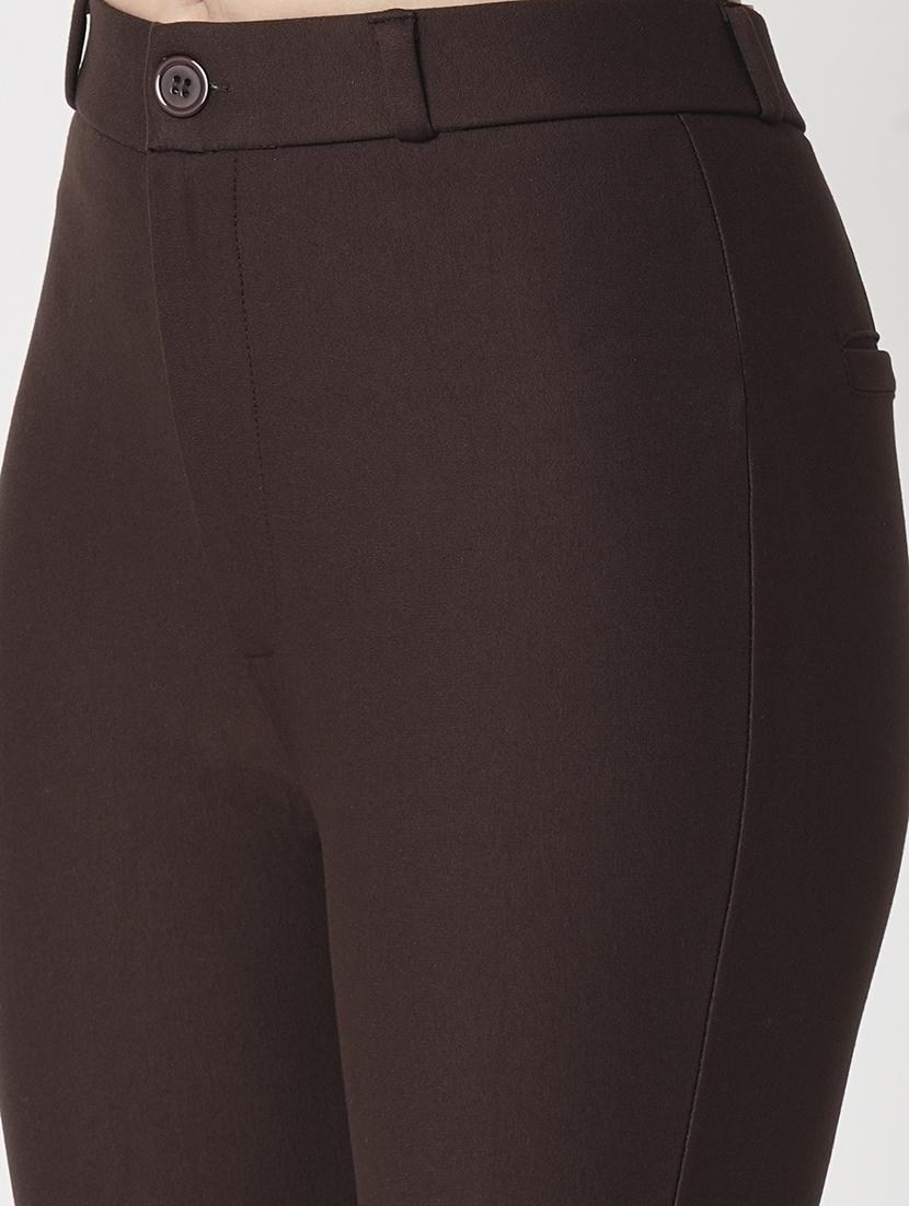 women's dark chocolate high-rise stretchable skinny fit flat front workwear trousers - 21511009 - Standard Image - 5