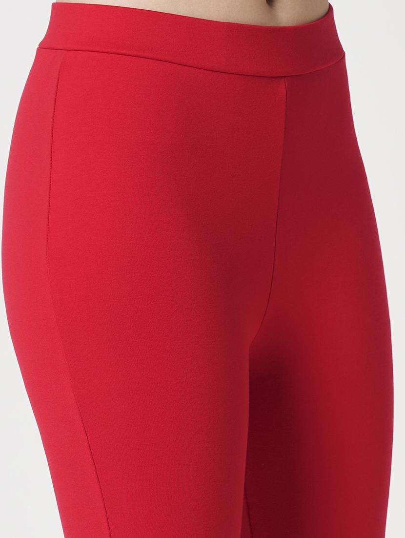 women's red solid stretchable zipper detail skinny fit workwear treggings - 21511017 - Standard Image - 5