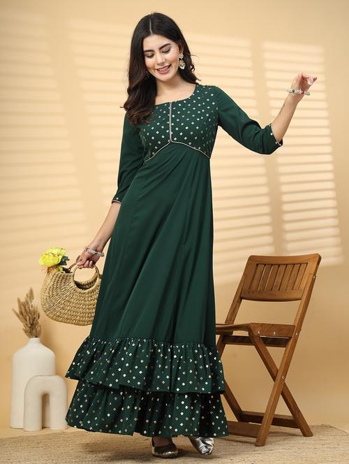 women round neck foil printed fit & flare ethnic dress - 21511022 - Standard Image - 0