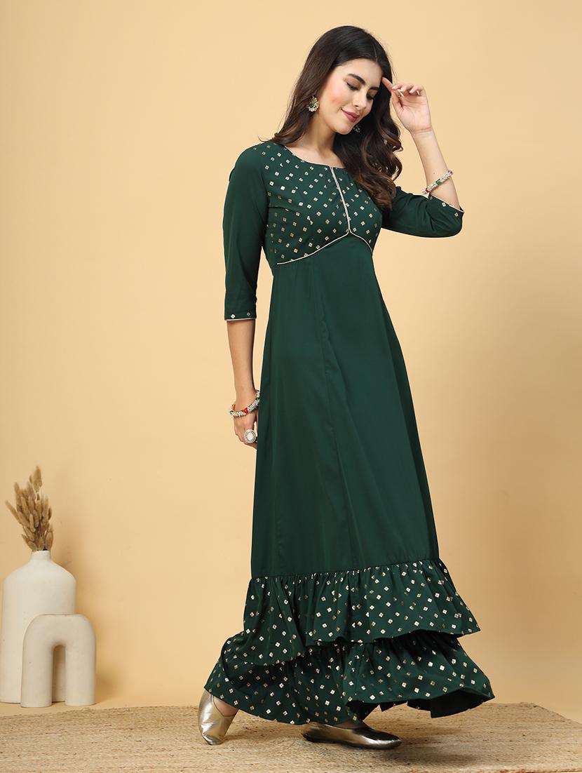 women round neck foil printed fit & flare ethnic dress - 21511022 - Standard Image - 3