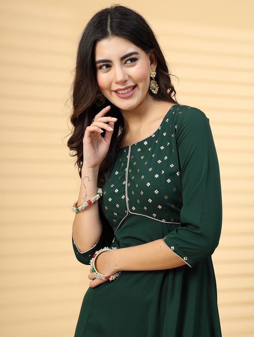 women round neck foil printed fit & flare ethnic dress - 21511022 - Standard Image - 5