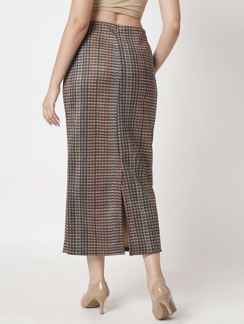 women's multi high rise stretchable hazzy print back slit workwear midi pencil skirt - 21511024 -  Standard Image - 3