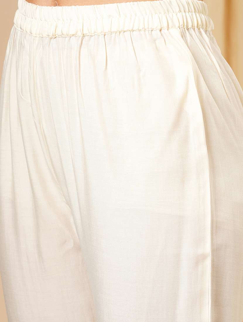 women's white round neck floral embroidered yoke pleated a-line calf length kurta & trouser festive set - 21511031 -  Standard Image - 5