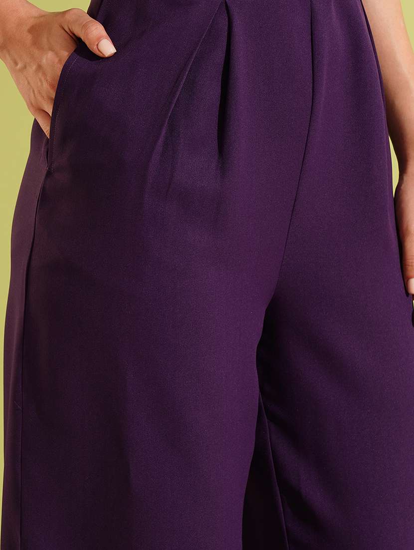 women's purple cowl neck strappy shoulder stylised back long wide leg party jumpsuit - 21511064 - Standard Image - 5