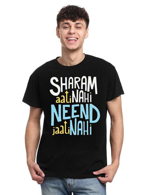 men black cotton front print t-shirt - 21511246 - Standard Image - 0