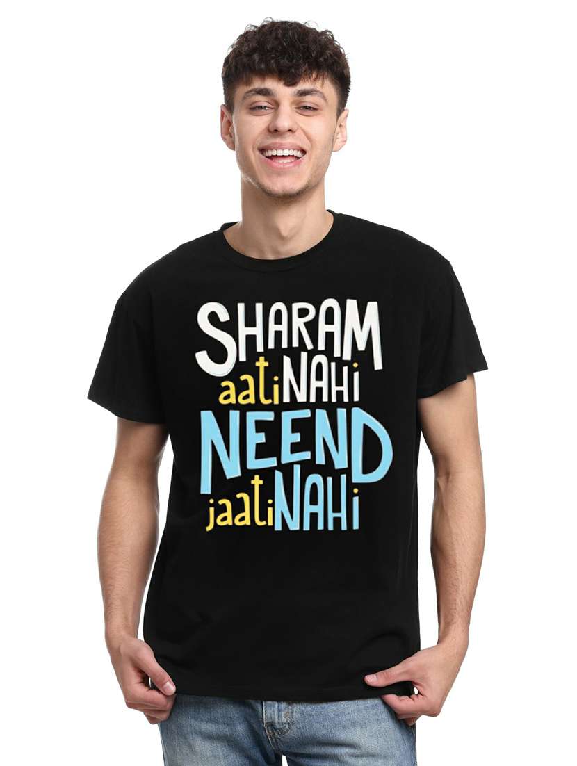 men black cotton front print t-shirt - 21511246 - Zoom Image - 0
