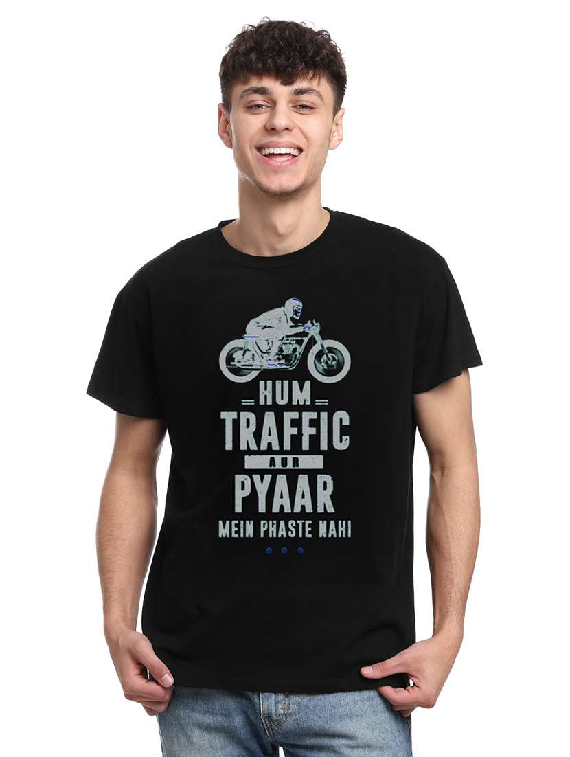 men black front printed regular t-shirt