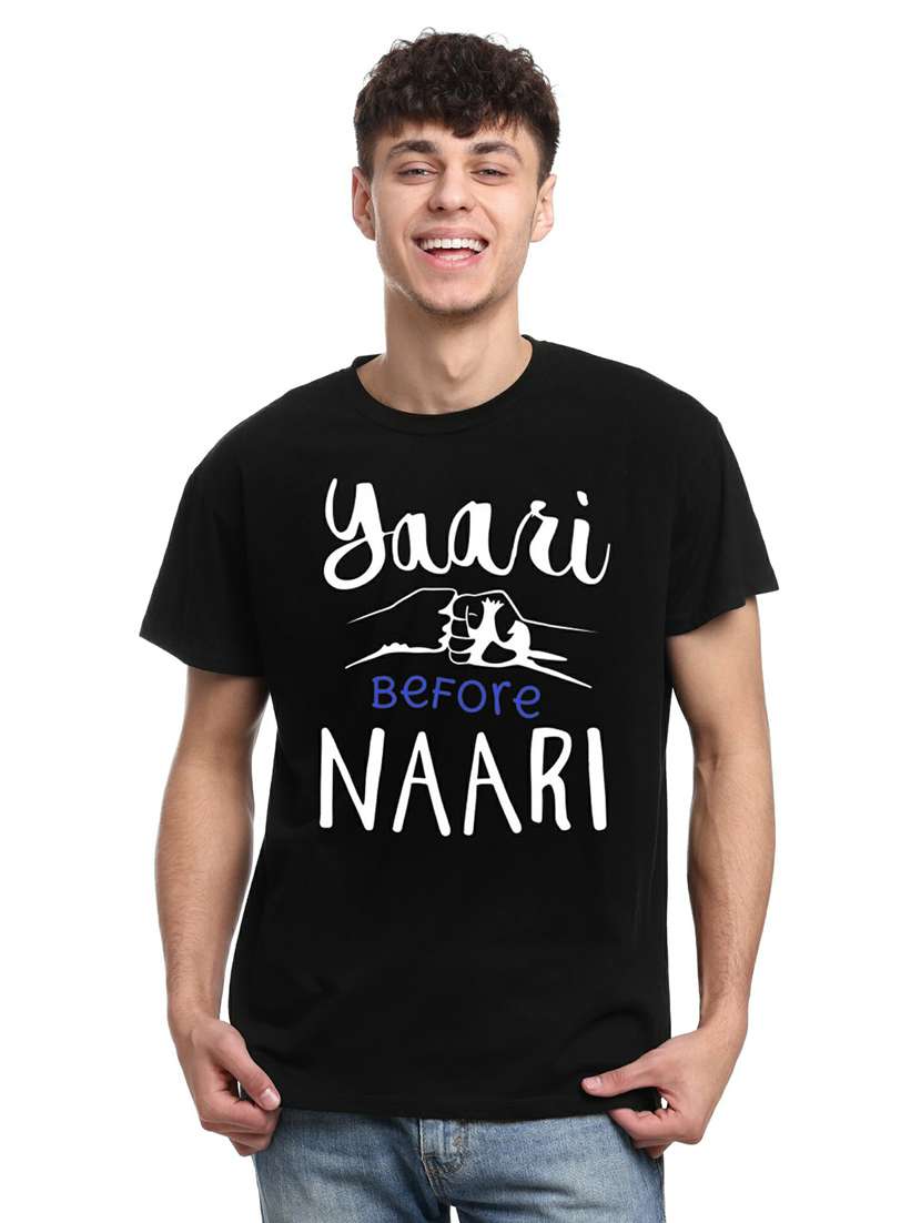 men black front printed regular t-shirt