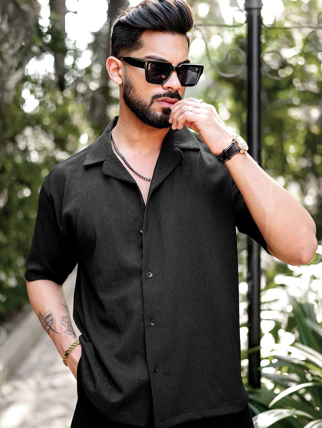 women black short sleeves solids casual shirts - 21511353 -  Zoom Image - 0