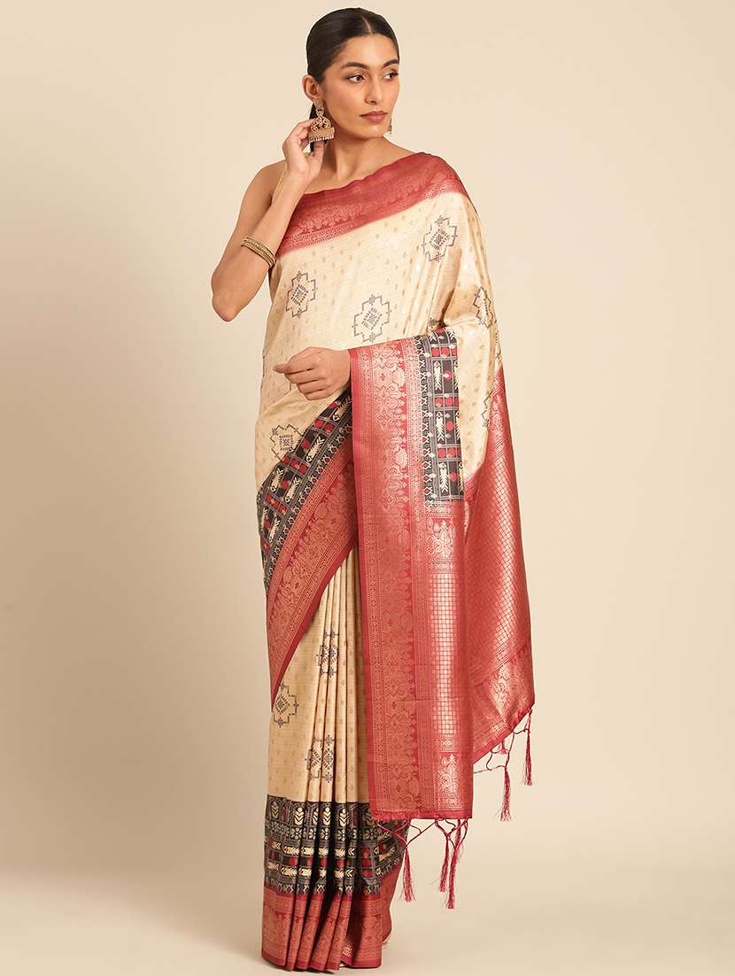 women self-designed bordered saree with blouse