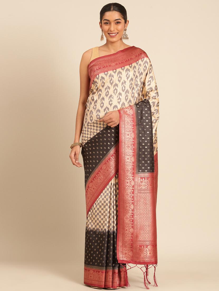 women self-designed bordered saree with blouse