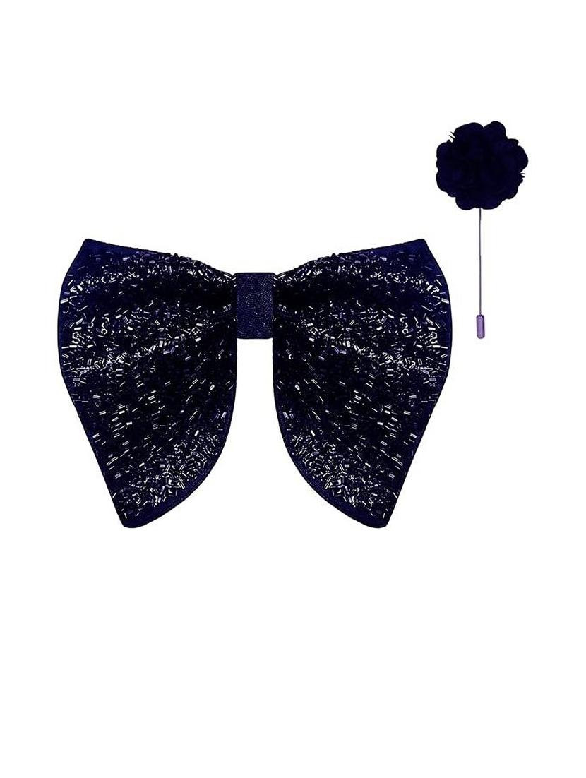 set of 2 blue cotton blend bow