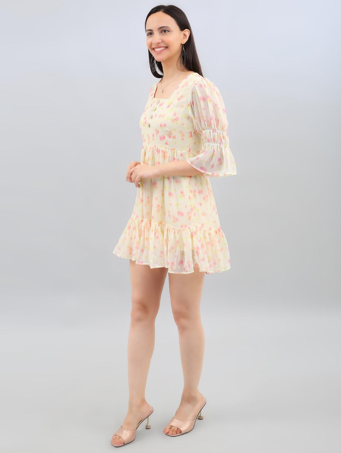 women yellow florals fit & flare dress - 21511872 - Standard Image - 3