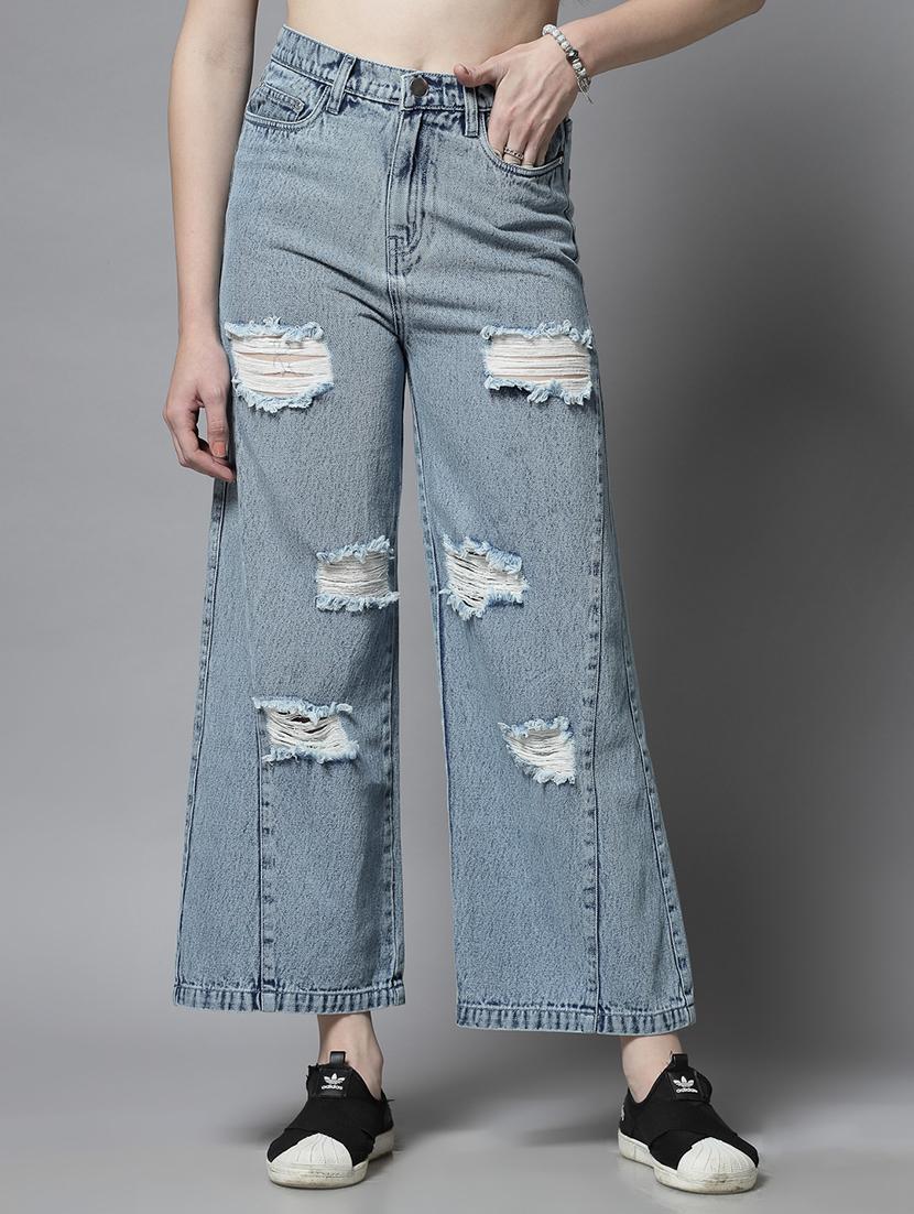 women light blue cotton wide leg jeans - 21511911 -  Zoom Image - 0