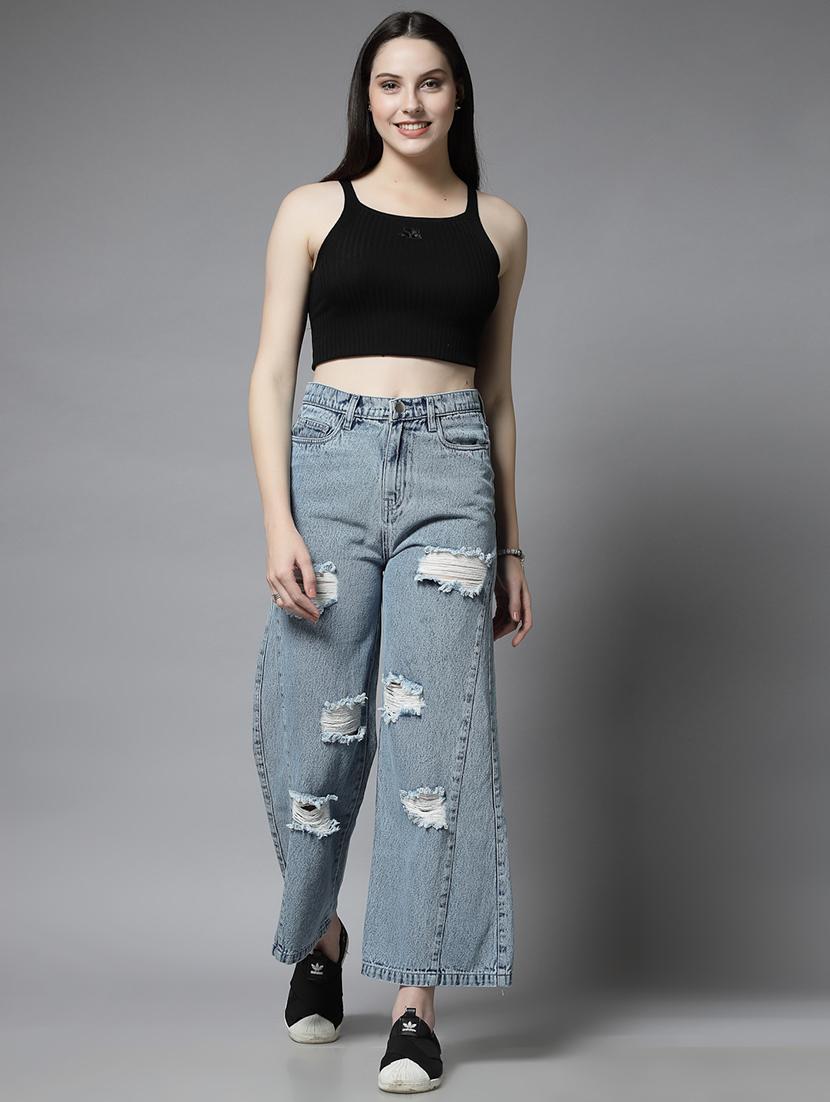 women light blue cotton wide leg jeans - 21511911 - Standard Image - 5