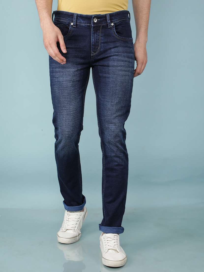 men navy blue plain jeans