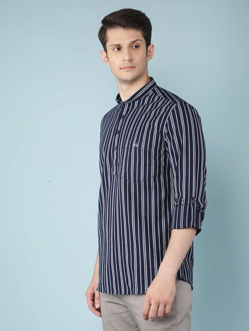 men navy blue stripes hort kurtas kurta