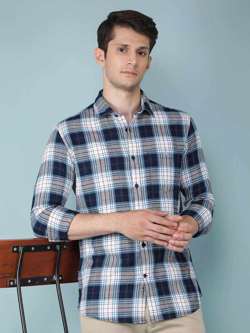 men blue checks casual shirts