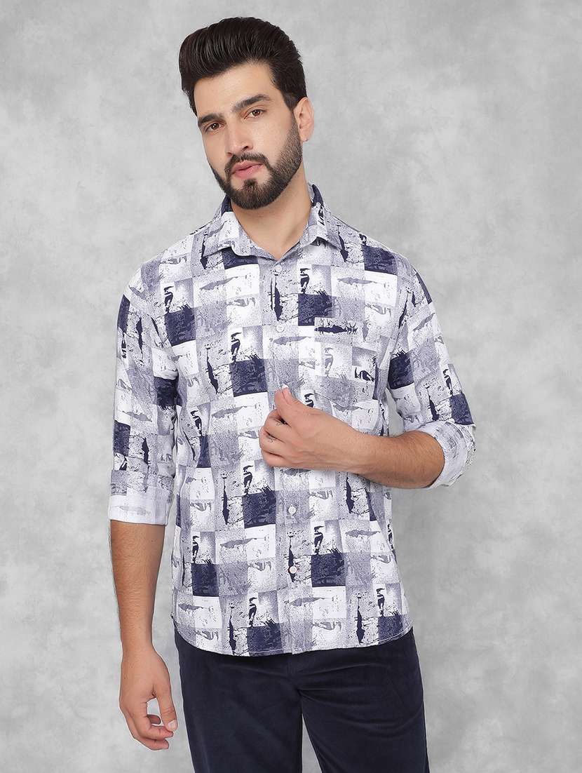 men printed long sleeve casual shirts