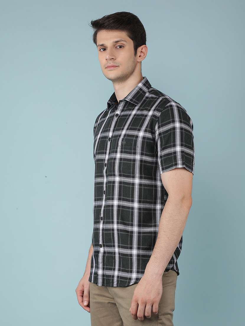 men collared tartan checked casual shirt
