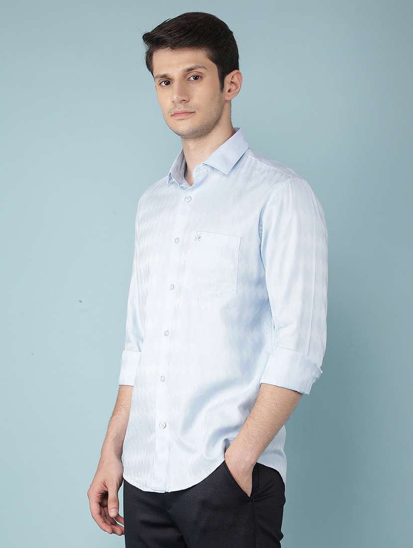 men light blue cotton blend casual shirt