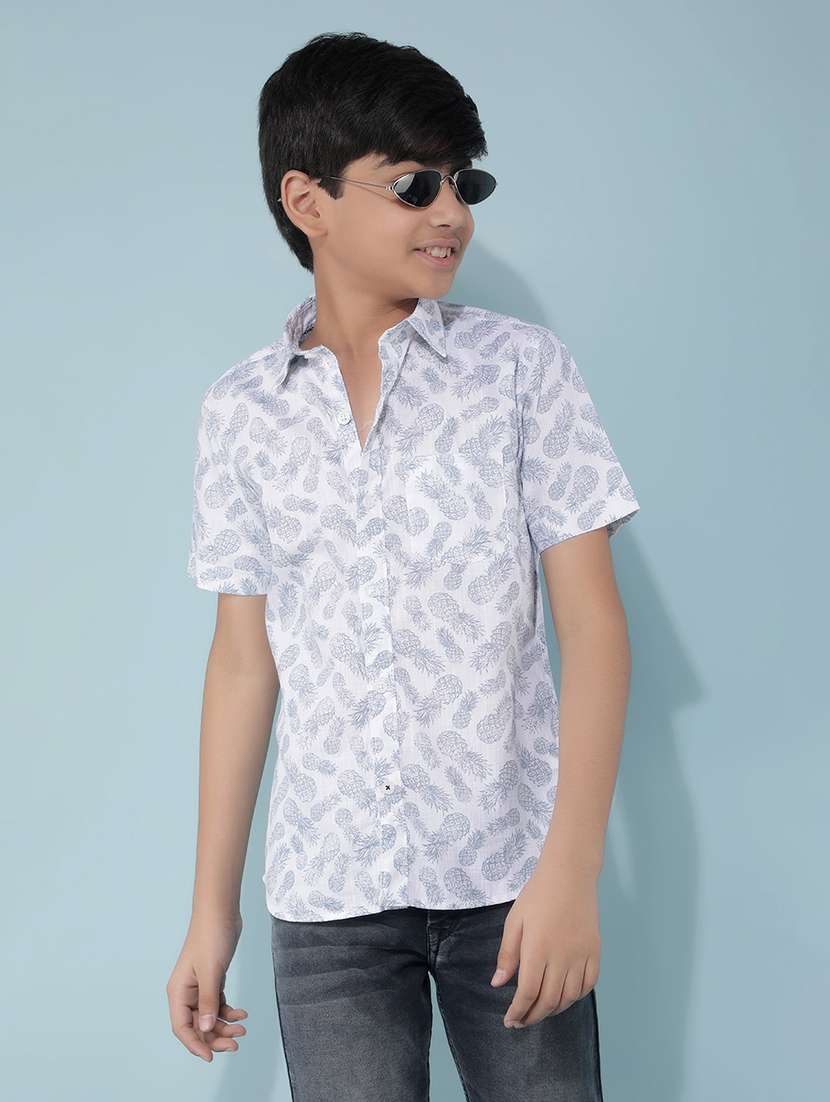 boys white printed cotton shirt