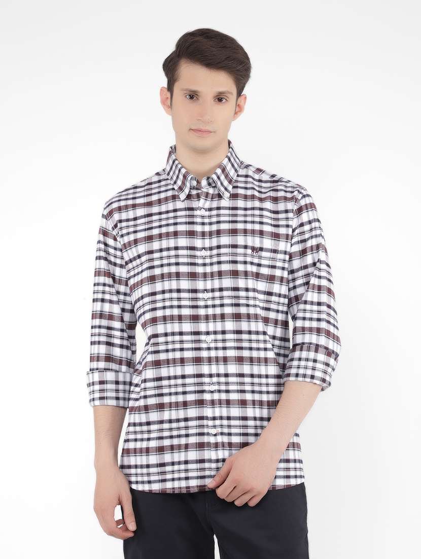 men collared tartan check casual shirt