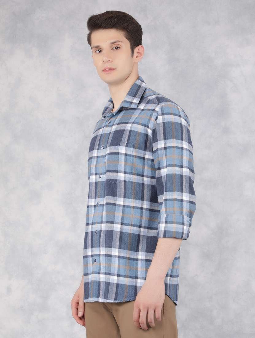 men collared tartan check casual shirt
