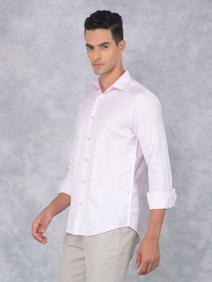 men collared self-design casual shirt