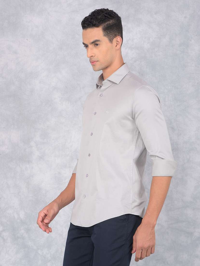 men collared solid casual shirt
