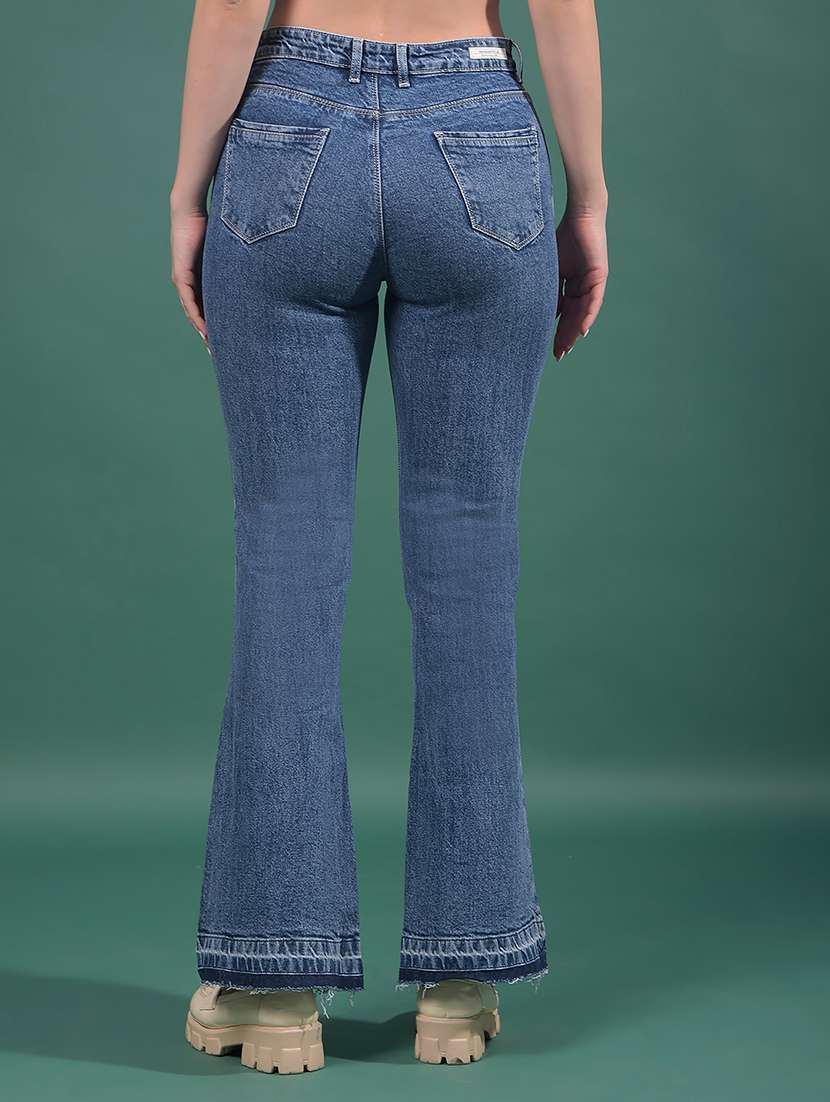 women blue cotton blend bootcut jeans - 21512008 -  Standard Image - 3