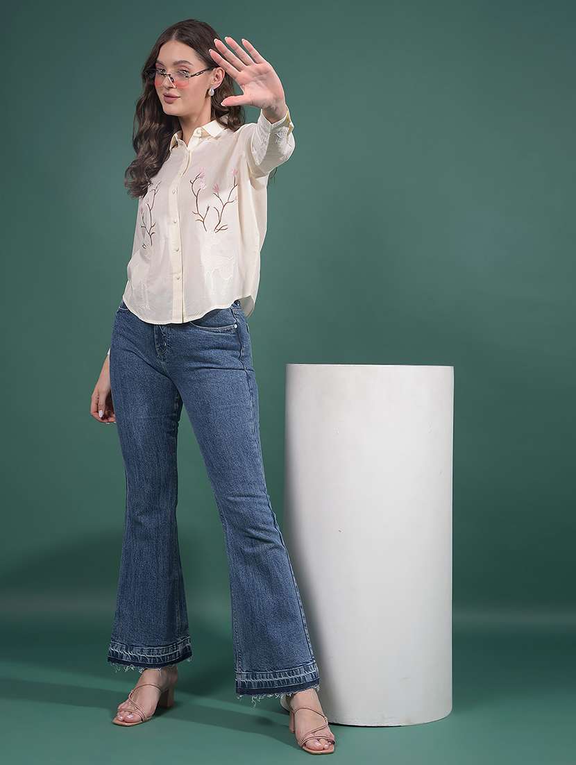 women blue cotton blend bootcut jeans - 21512008 -  Standard Image - 5