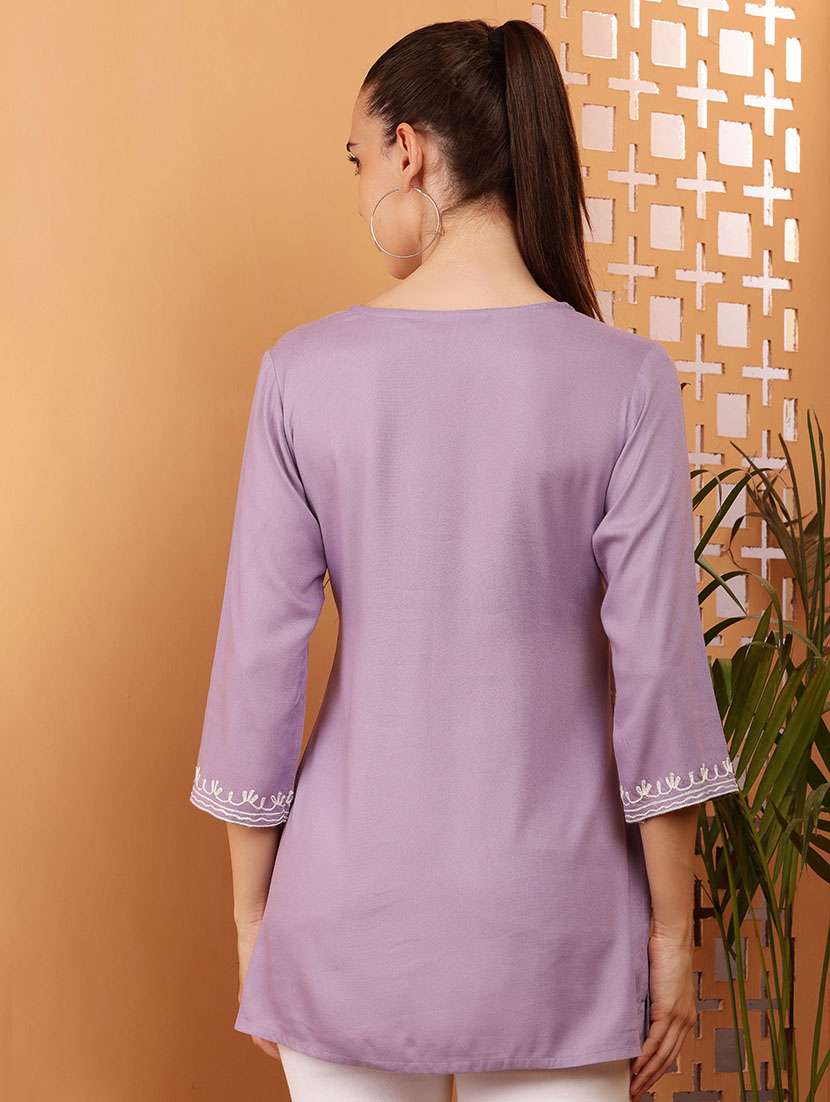 women lavender embroidered straight kurti - 21512042 - Standard Image - 3