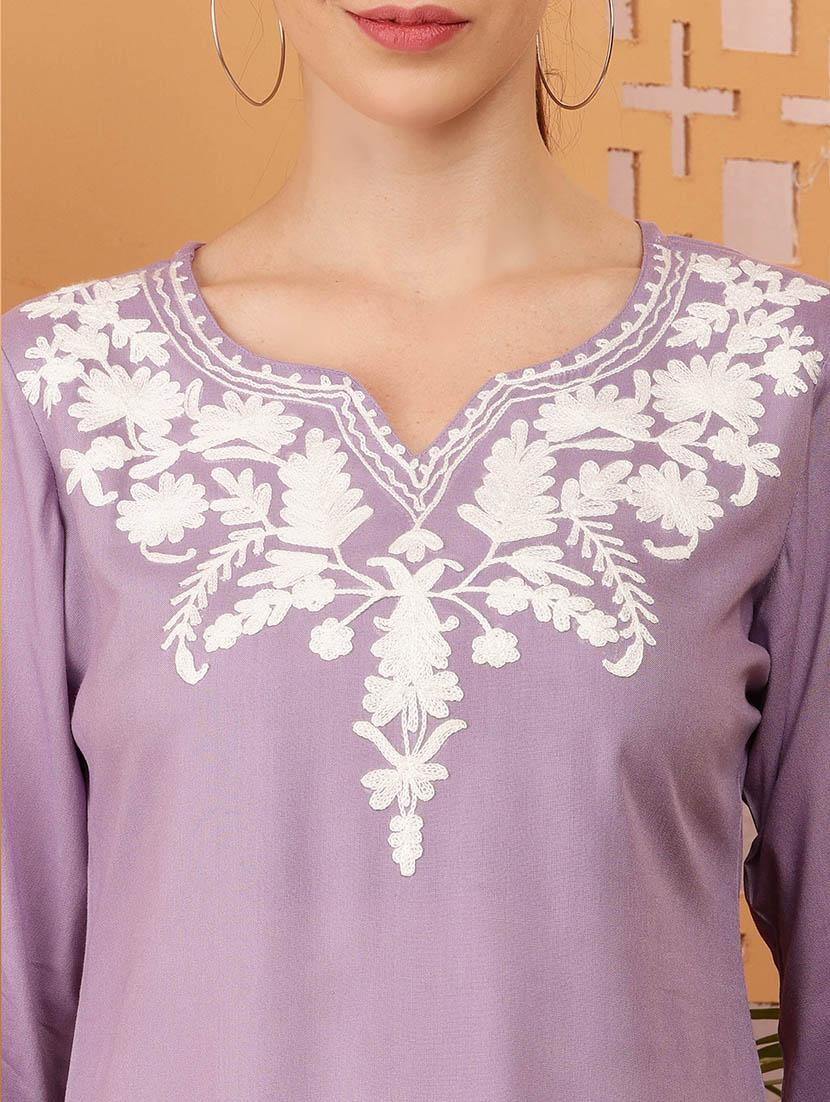 women lavender embroidered straight kurti - 21512042 - Standard Image - 5