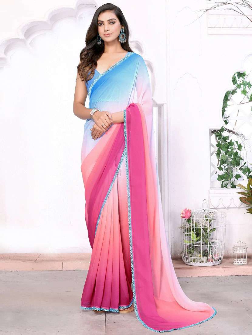 women ombre plain saree with blouse