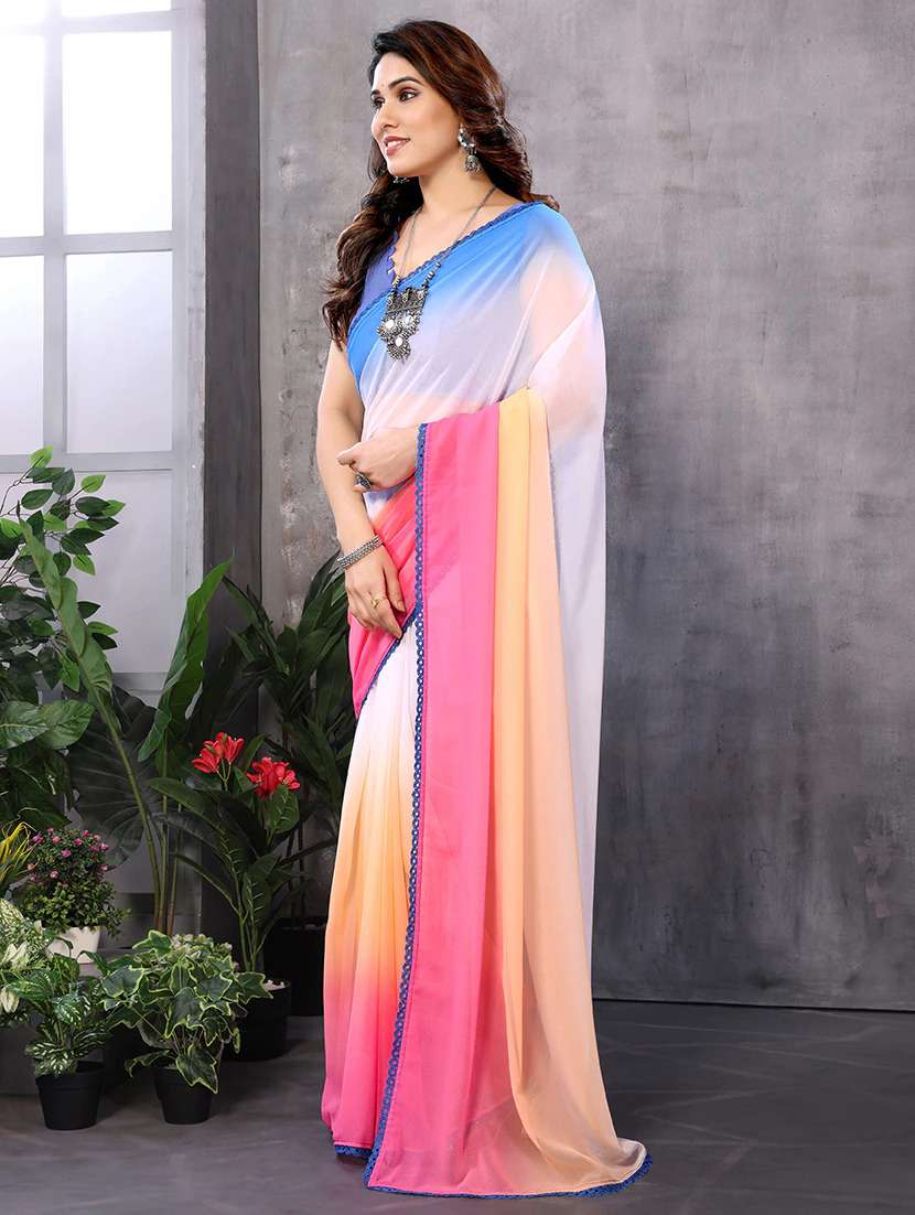 women lace bordered ombre saree with blouse