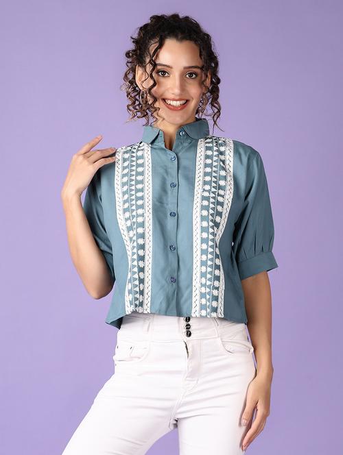 women embroidered puff sleeve top - 21512593 - Standard Image - 0