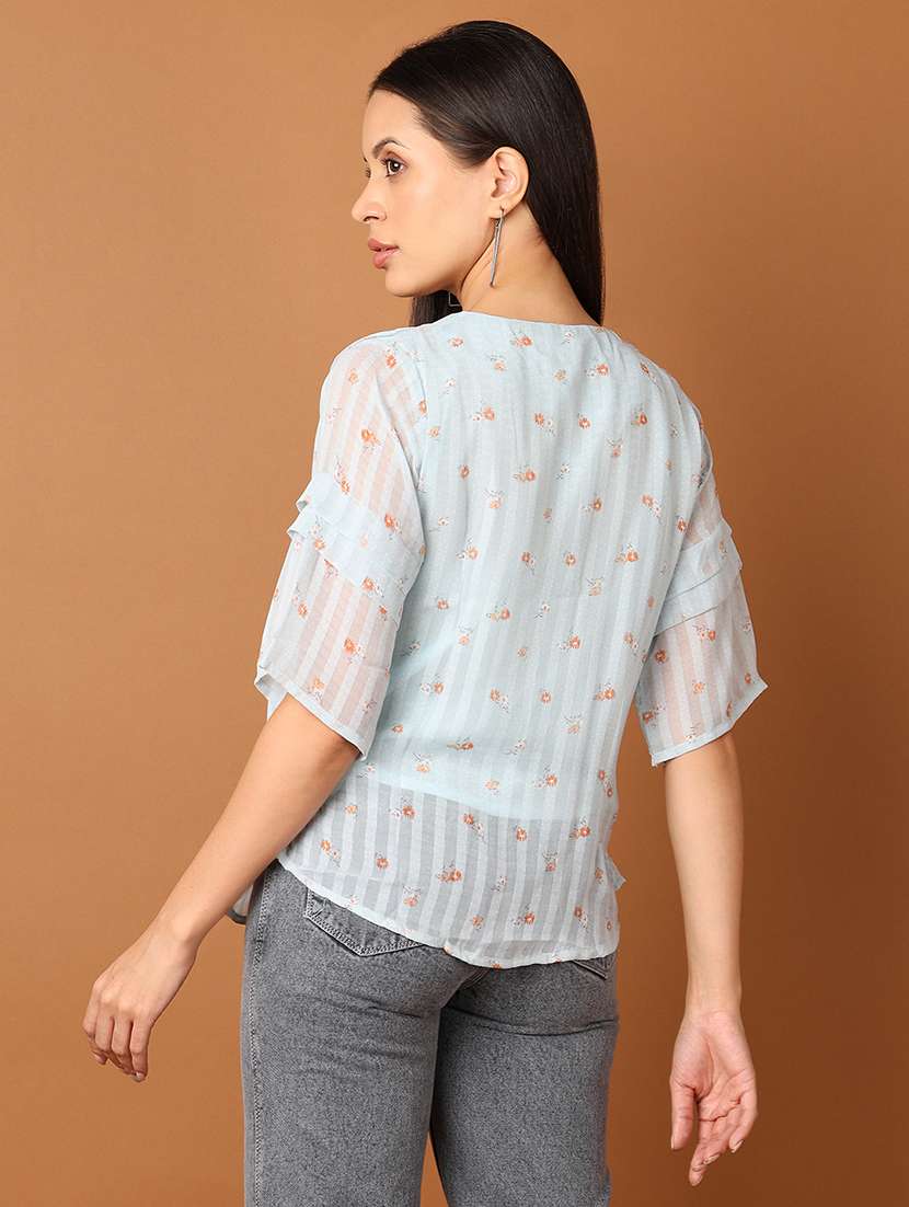 womne light blue floral shirt top - 21512626 -  Standard Image - 3