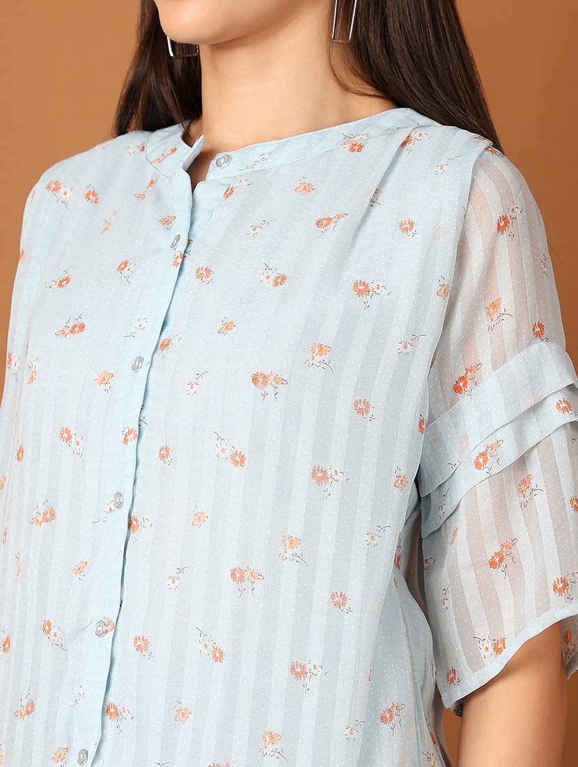 womne light blue floral shirt top - 21512626 -  Standard Image - 5