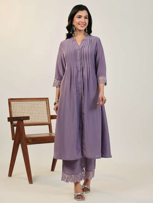 lavender muslin kurta pant set - 21512802 - Standard Image - 0