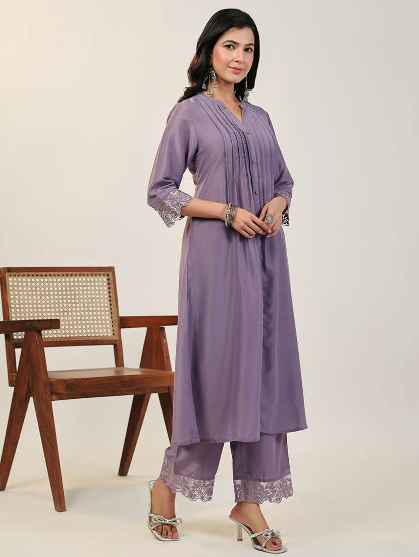 lavender muslin kurta pant set - 21512802 - Standard Image - 3