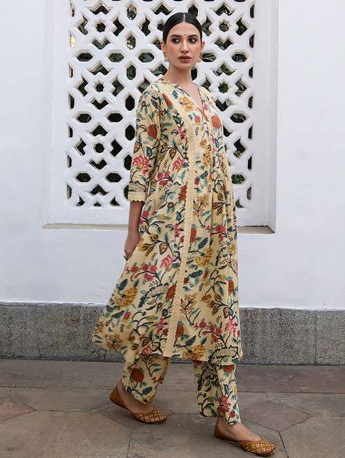 women beige floral kurta pant set - 21512810 -  Standard Image - 0