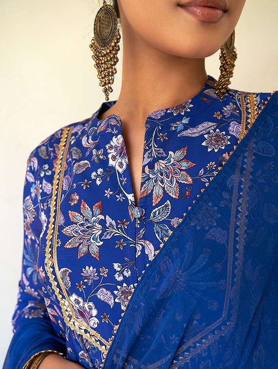 women blue floral kurta palazzo set with dupatta - 21512812 -  Standard Image - 5