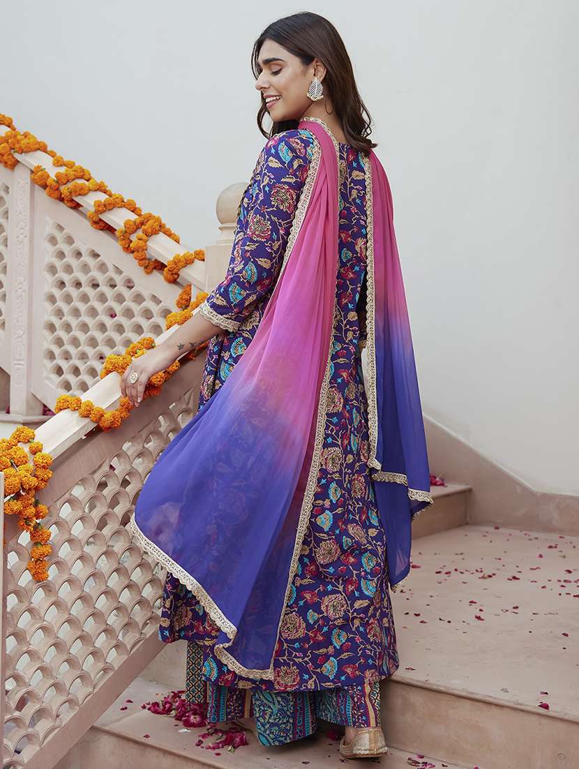 women purple kurta palazzo set with dupatta - 21512814 - Standard Image - 3