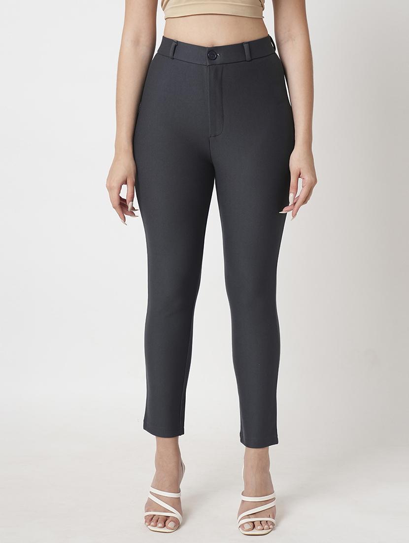 globus women cement grey high-rise stretchable skinny fit flat front workwear trousers - 21512815 - Zoom Image - 0