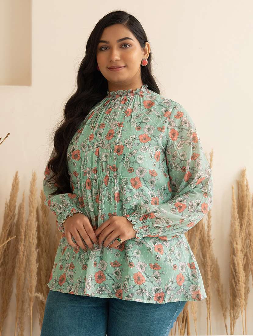 women sea green georgette straight top