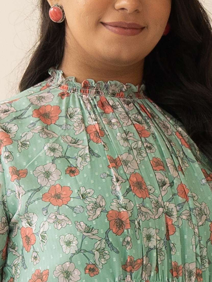 women sea green georgette straight top - 21512834 -  Standard Image - 3