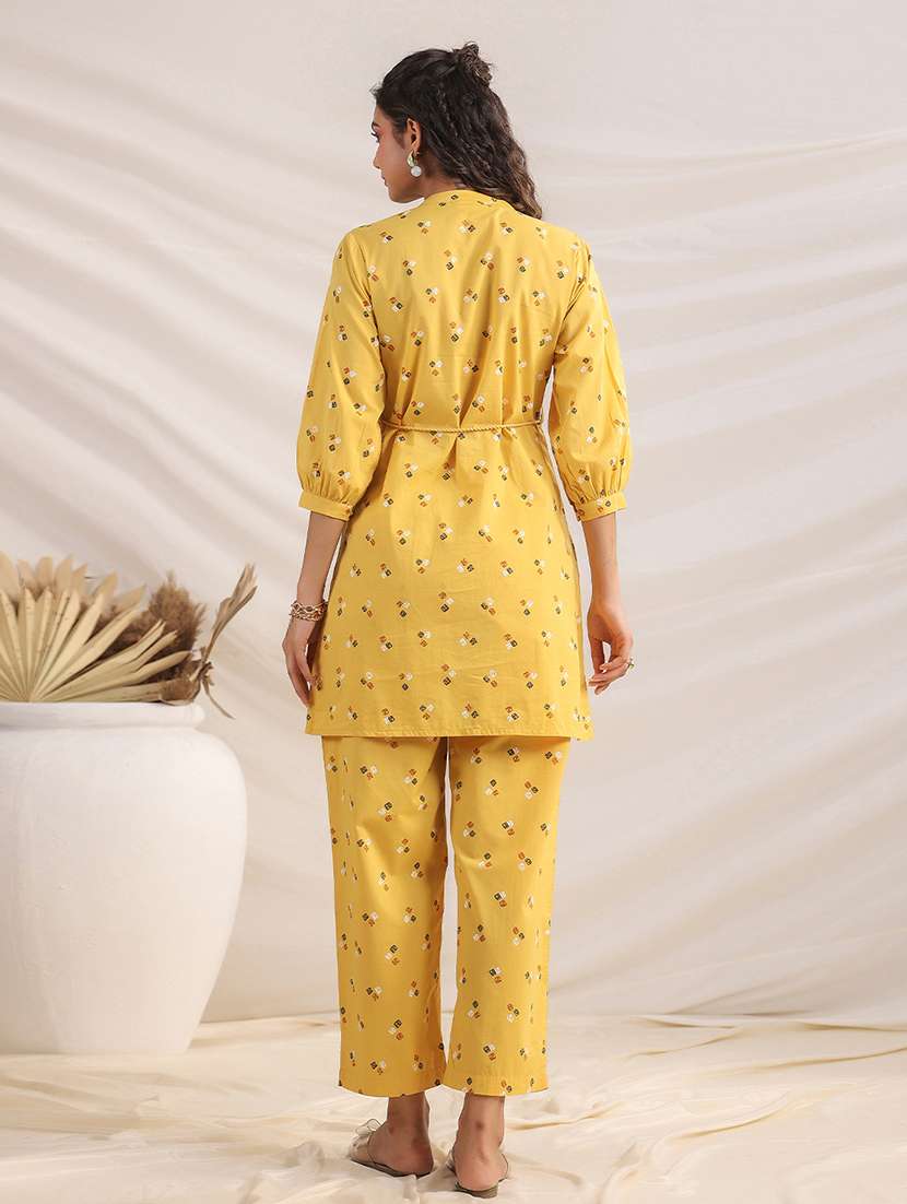 women yellow printed mandarin neck co-ord sets - 21512858 -  Standard Image - 3