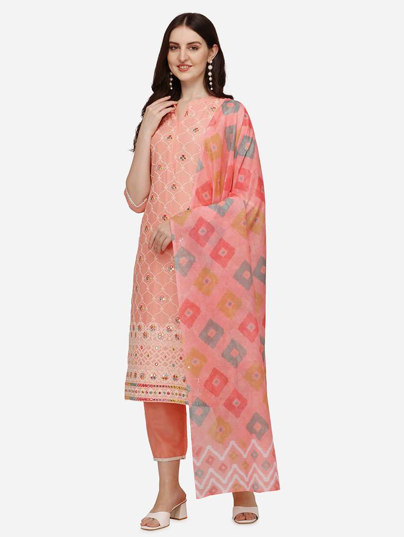 women three quarter sleeve kurta pant with dupatta set