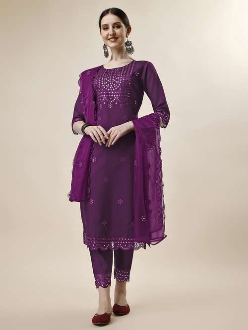 women three quarter sleeve kurta pant with dupatta set - 21513289 - Standard Image - 0
